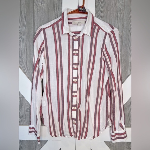LOFT Tops - 293. LOFT Ladies Striped Shirt - Red and White Small